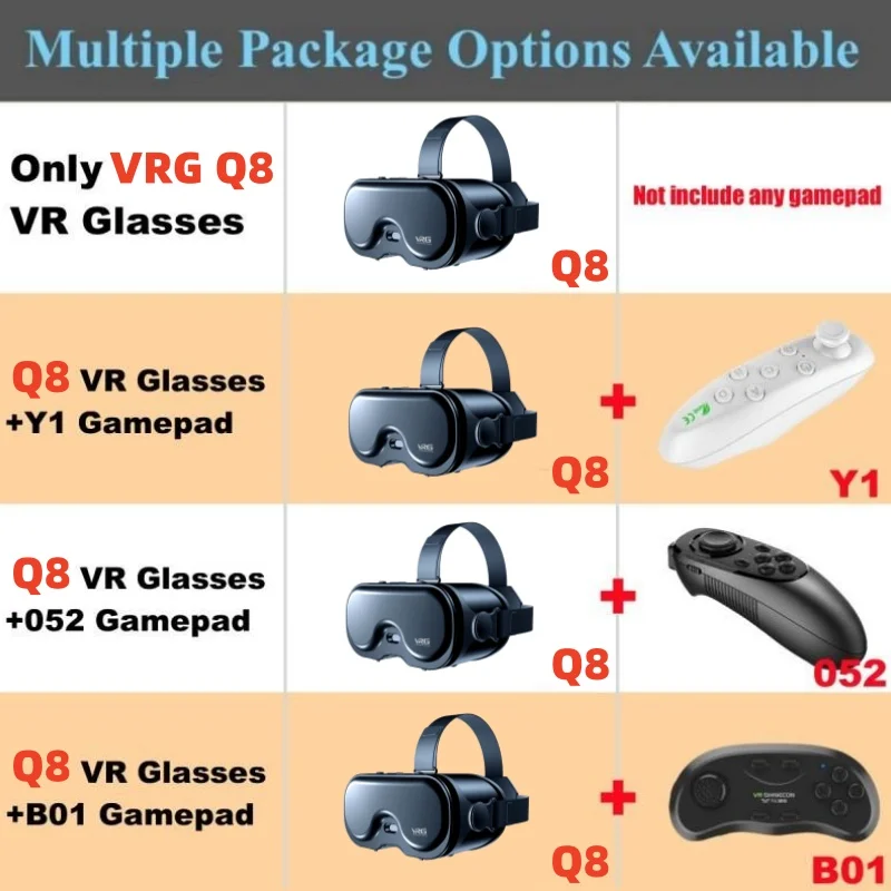 แว่นตา VRG Q8 VR สำหรับความจริงเสมือนจริง กล่อง Google Cardboard ชุดหูฟัง VR แบบสวมศีรษะ แว่นตา 3 มิติ สำหรับสมาร์ทโฟน IOS และ Android ขนาด 5-7 นิ้ว