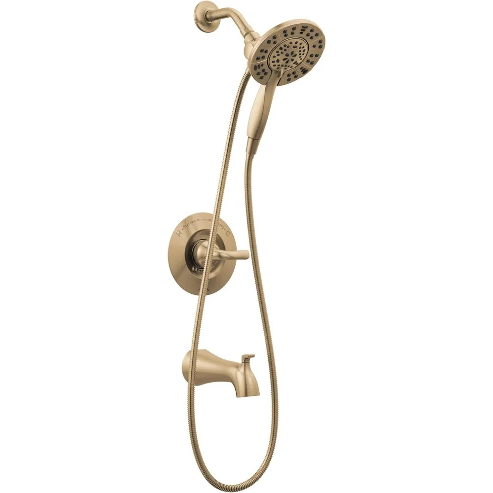 tub and shower trim Kit, shower faucet, with 4-spray lead-in 2-in-1 double handheld shower head, with hose, champagne bronze