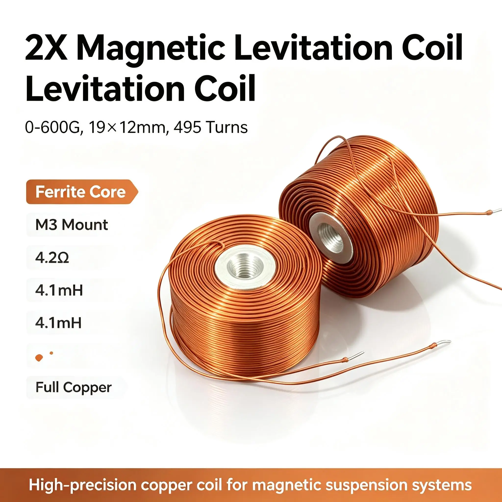 DYKB Magnetic Levitation Coil 2X 0-600G 19x12mm 495 Turns Ferrite Core M3 Mount 4.2Ω 4.1mH Full Copper Core Suspension Inductors