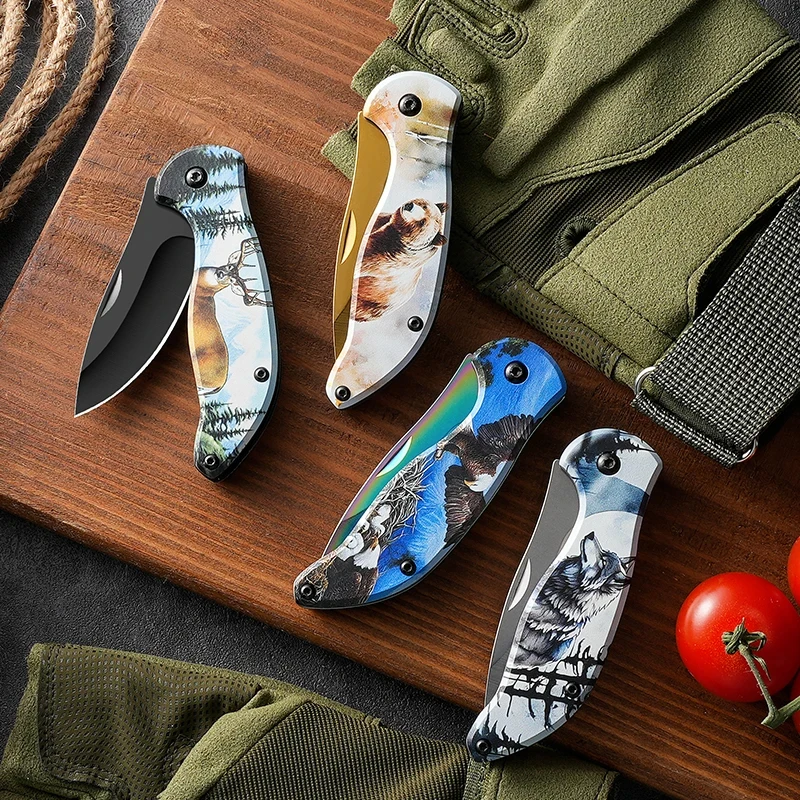 Household stainless steel folding fruit knife Kitchen melon knife Pocket knife Portable outdoor camping knife