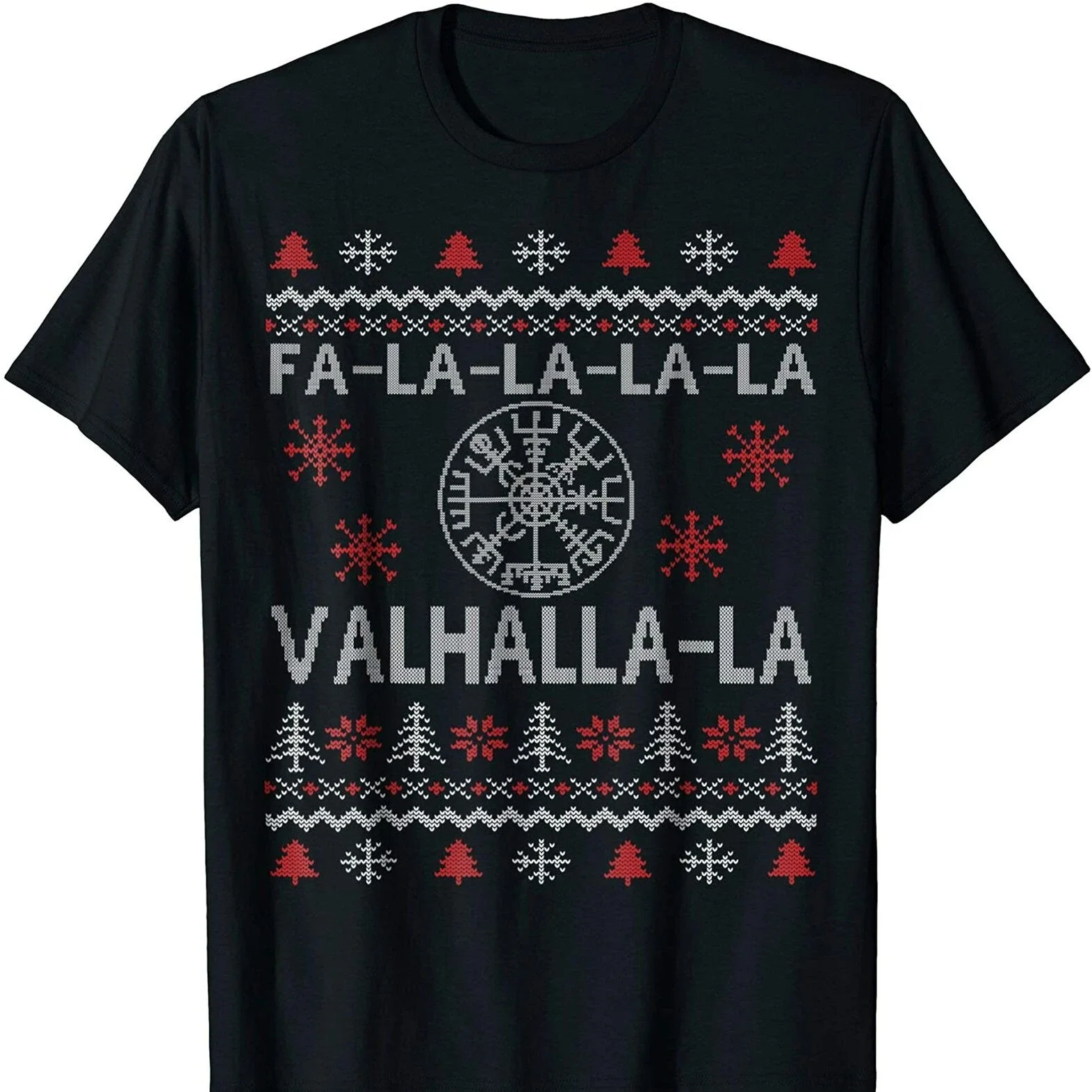 Ugly Christmas Sweater  Compass Vegvisir Rune Valhalla T-Shirt 100% Cotton O-Neck Short Sleeve Casual Mens T-shirt