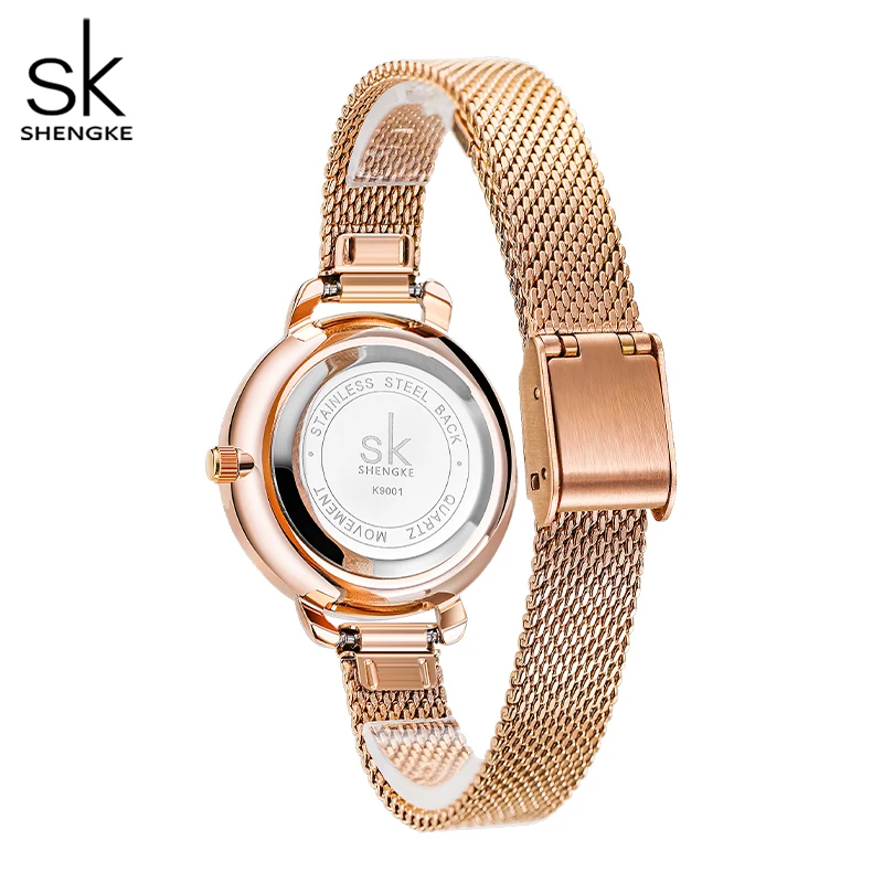 Shengke Fashion Women\'s Watches Top Luxury Design Woman Quartz Wristwatches Brand Elegant Gifts Clock for Female Rose gold Color