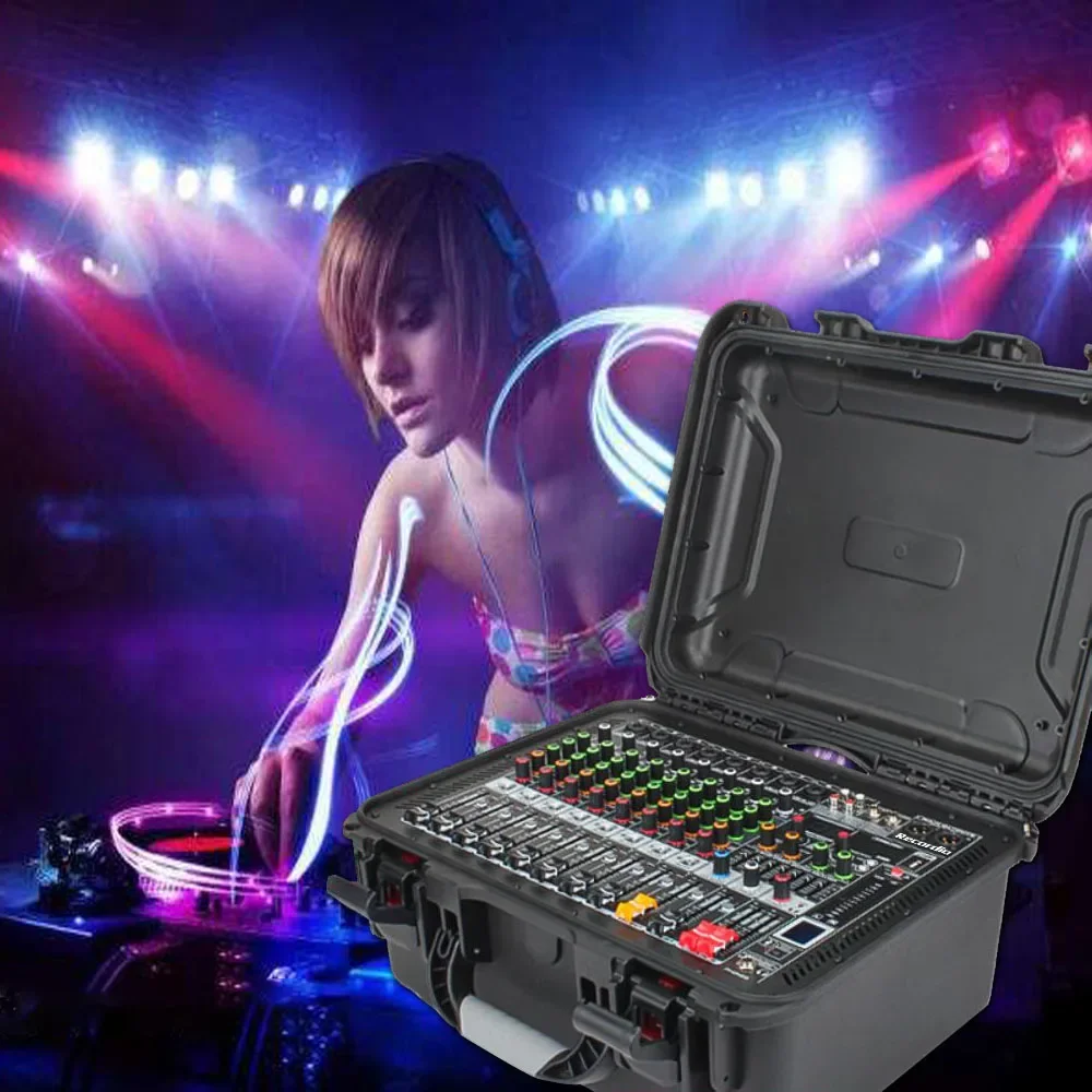GAX-HM80 professional dj flight mixer 8 channel hard mixer case with amplifier integrated high-power audio set for outdoor stage