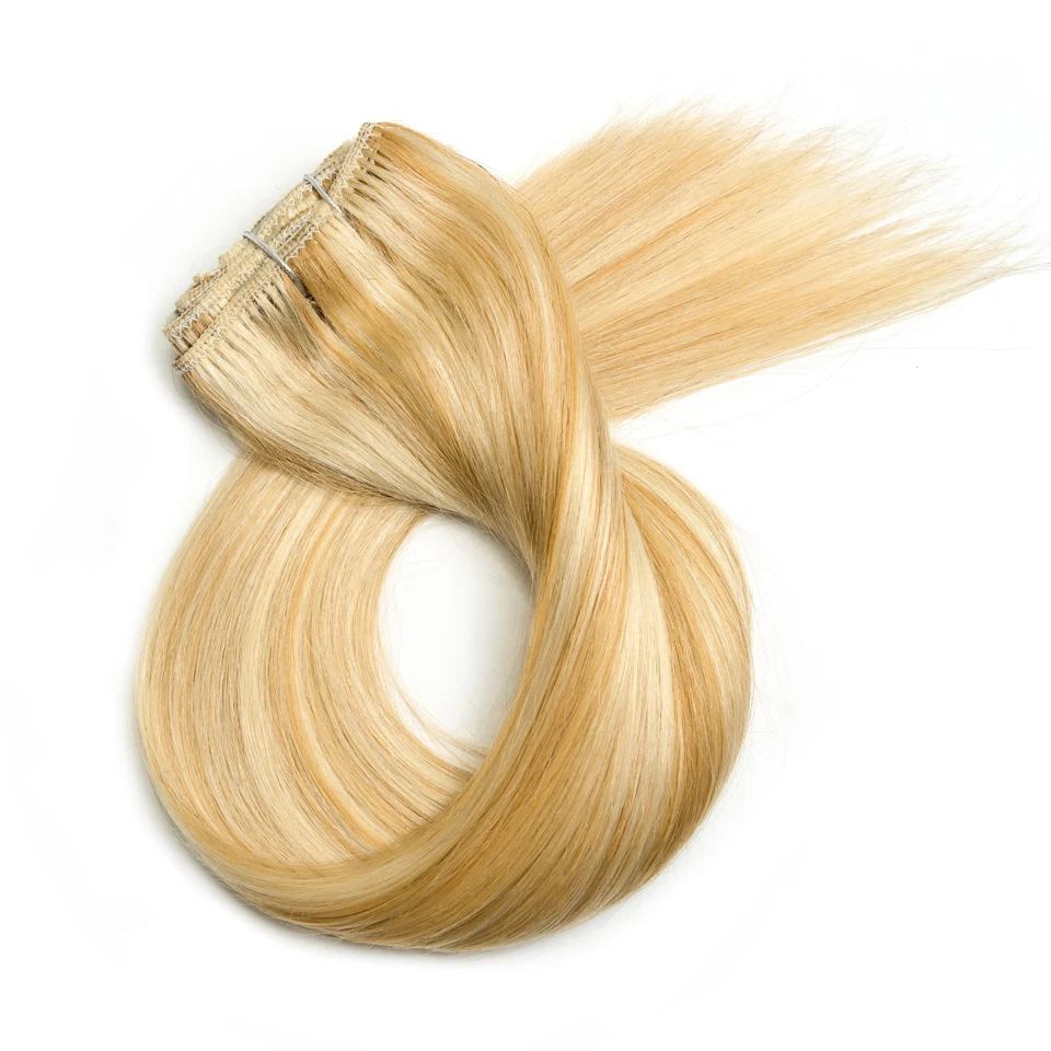 Sleek 7 PCS Brown Human Hair Clip For Women Straight Colored Human Hair Extensions Colored Human Hair 613 Blonde Brazilian Hair