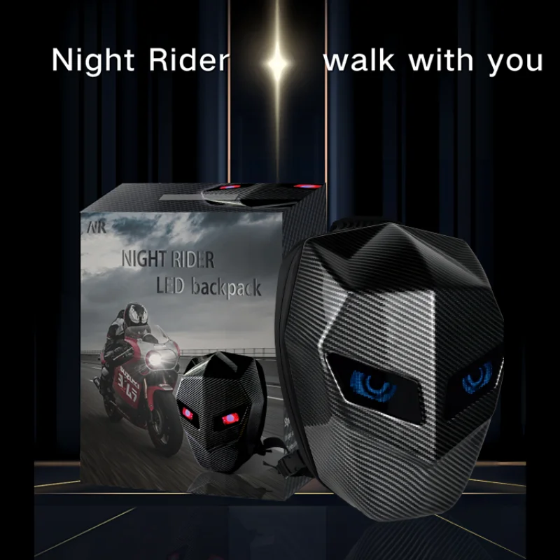LED Motorcycle Full Helmet Bag Travel Street personality Iron Man Eyes Light up screen Bluetooth wheel cast animated backpack