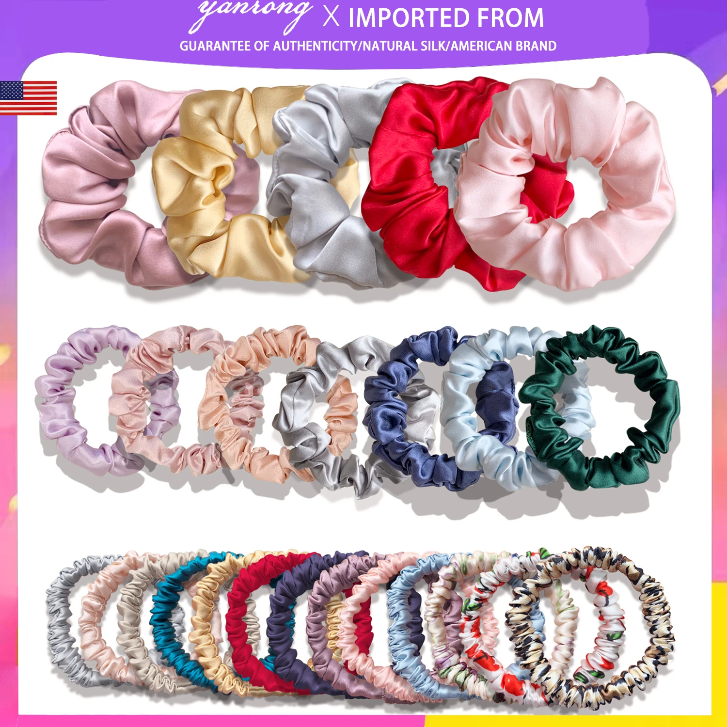 YANRONG 100% Natural Silk Women Hair Ties High Quality Hair Scrunchies (22Momme) （Large/Medium/Small) YR Hair Accessories