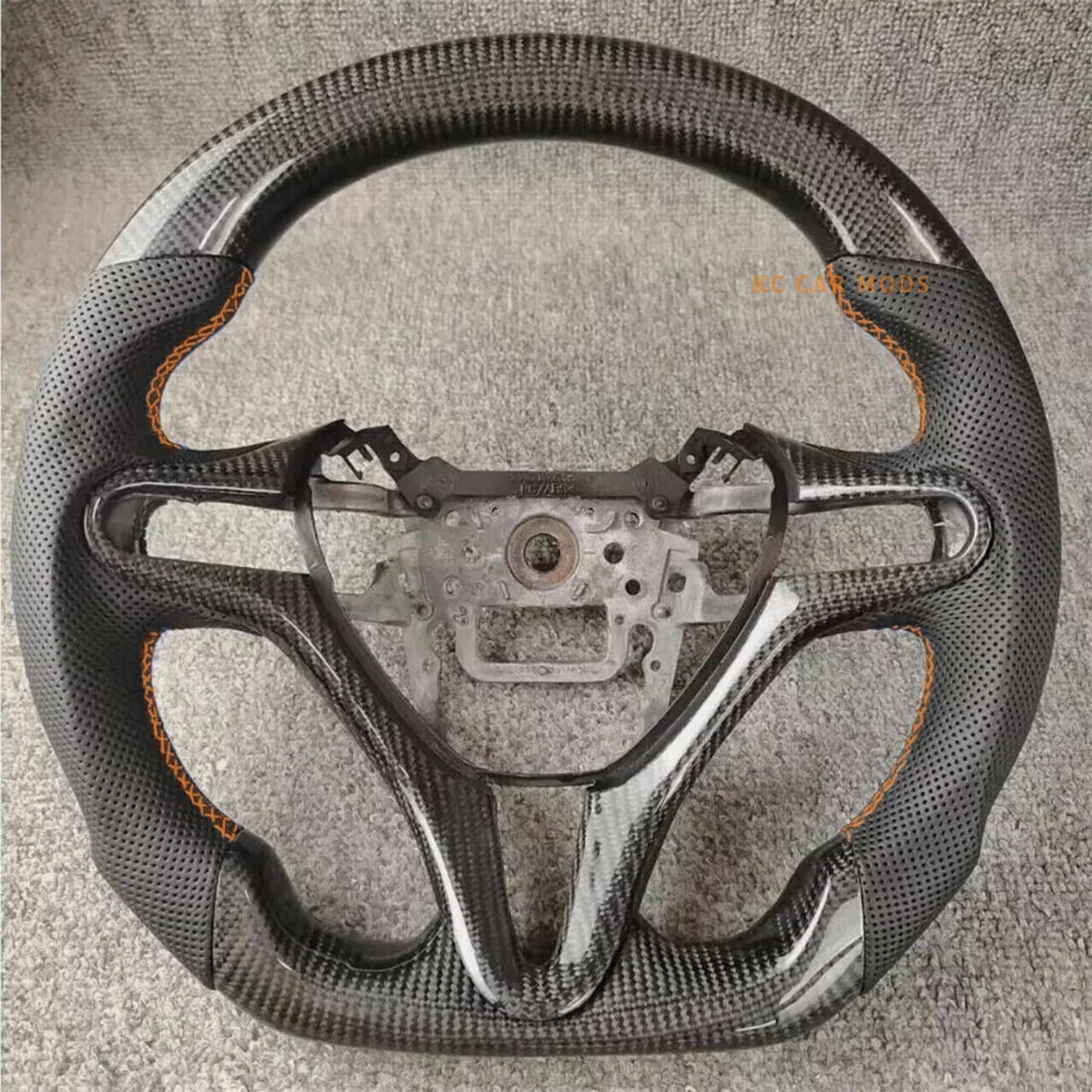 

Customized Black Carbon fiber Perforated Leather orange stitch Steering Wheel For HONDA CIVIC 8th 2006 2007 2008 2009 2010 2011