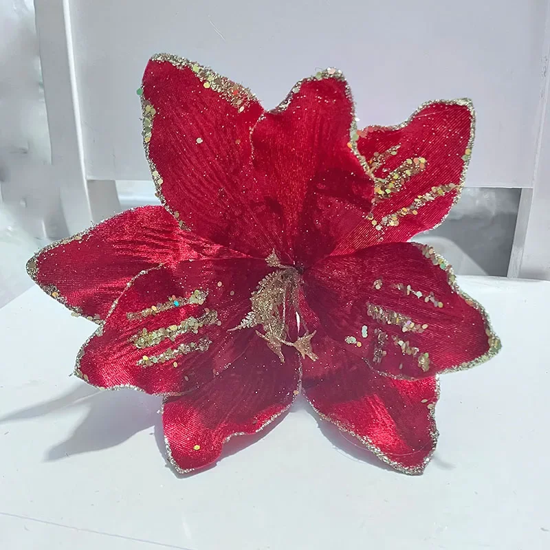 Simulated Glitter Magnolia ChristmasFlower Artificial Christmas Tree Decoration New Year Home Flower Christmas Wreath Decoration