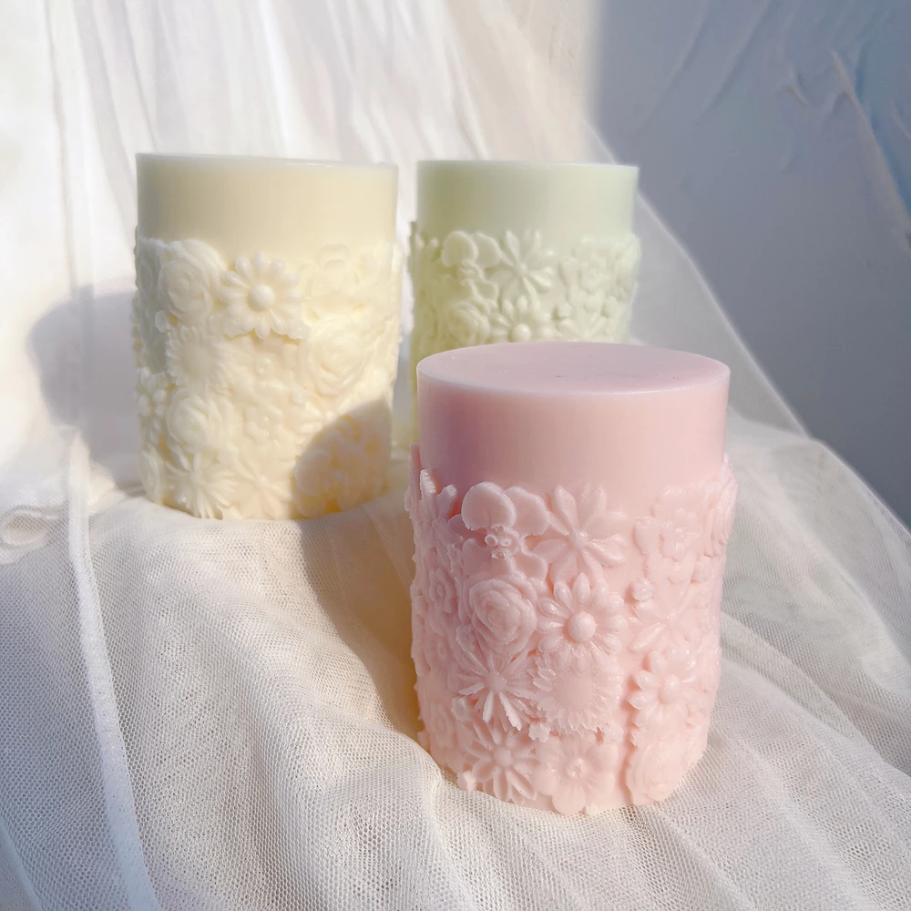 

Flower Pillar Candle Mold Rose Floral Cylinder Silicone Mold Home Decor Wedding Gift