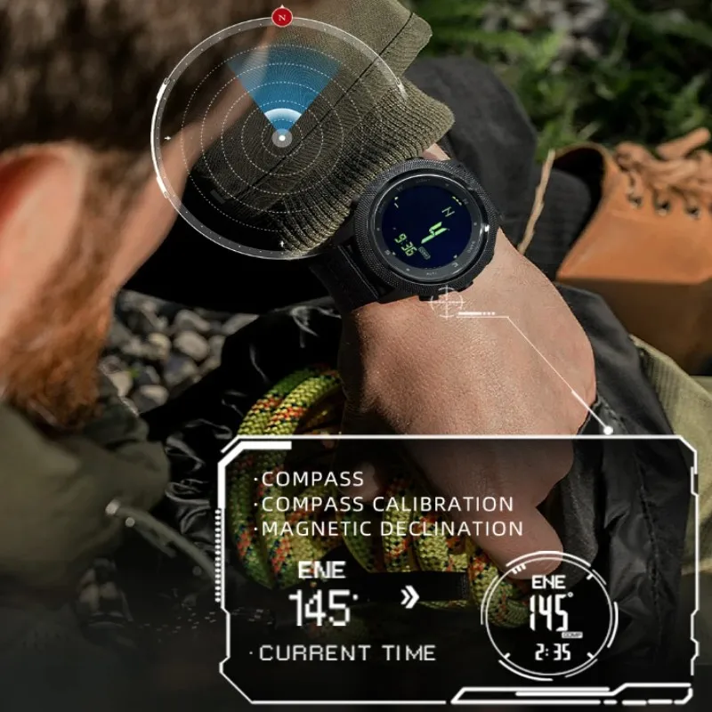 

Смарт-часы для мужчин для активного отдыха на природе, водонепроницаемые до 50 м, с альтиметром, термометром, барометром, компасом, EL-подсветкой, секундомером и таймером обратного отсчета