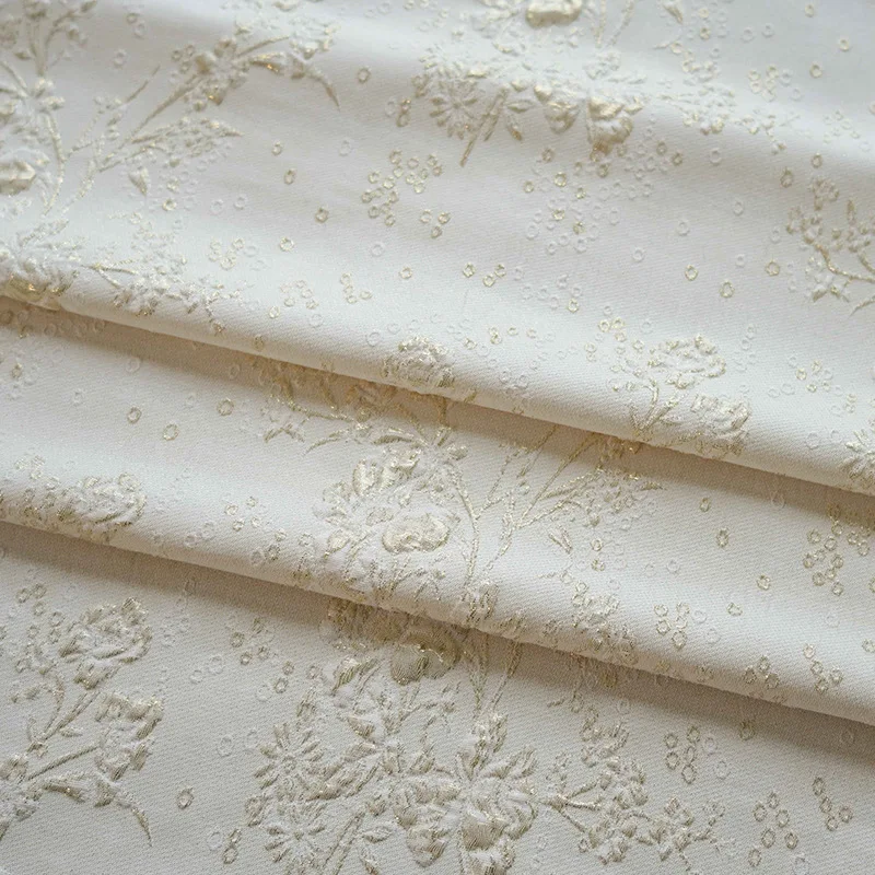 

1Meter Gold filigree Relief Retro Women's Cheongsam Fabric Spring Autumn Simple Dress Bouquet Decorative Clothing Cloth for Diy
