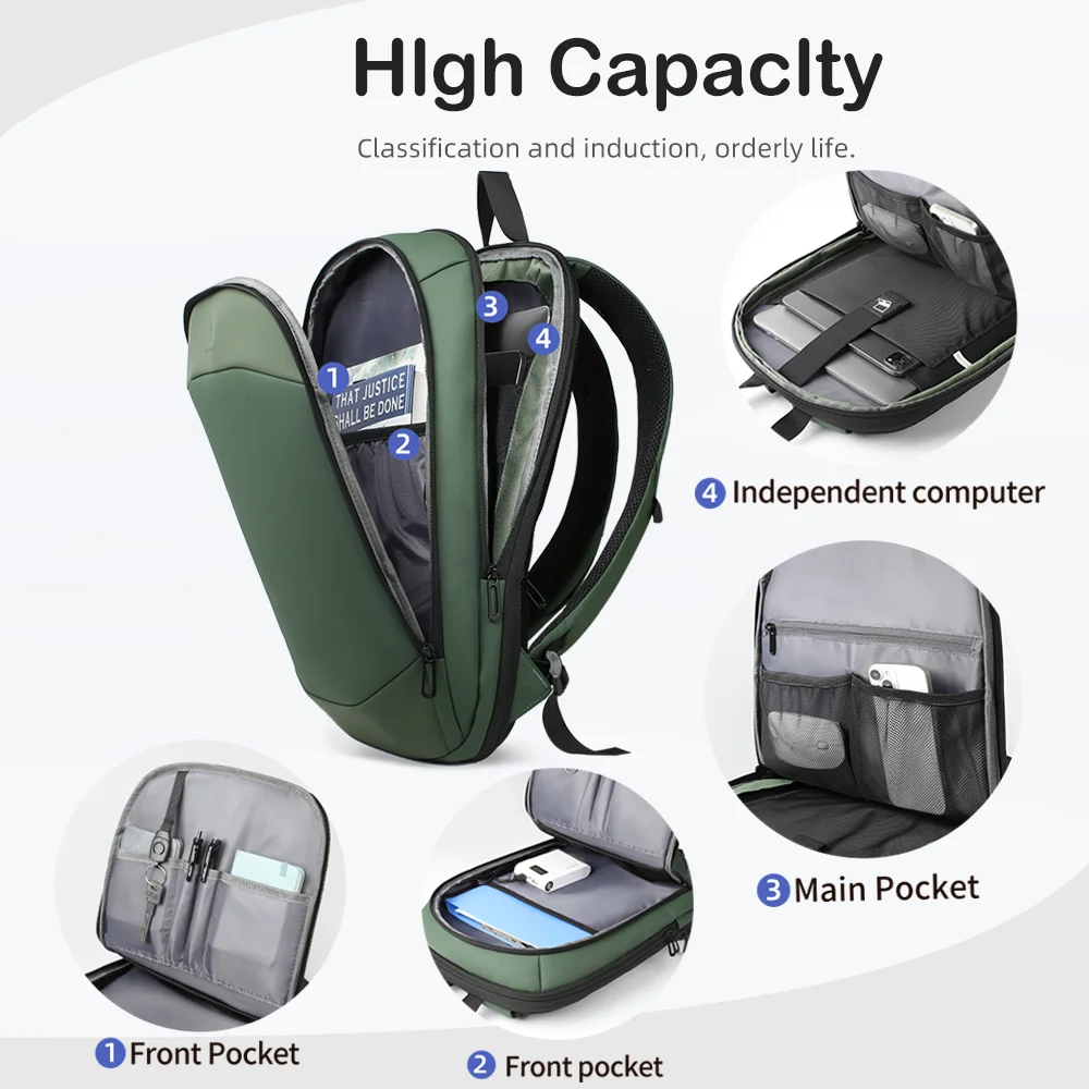 Heroic Knight Expandable Men Business Backpack Slim 15.6" Laptop Backpack Waterproof Work Commute Bag Large Capacity Travel Pack