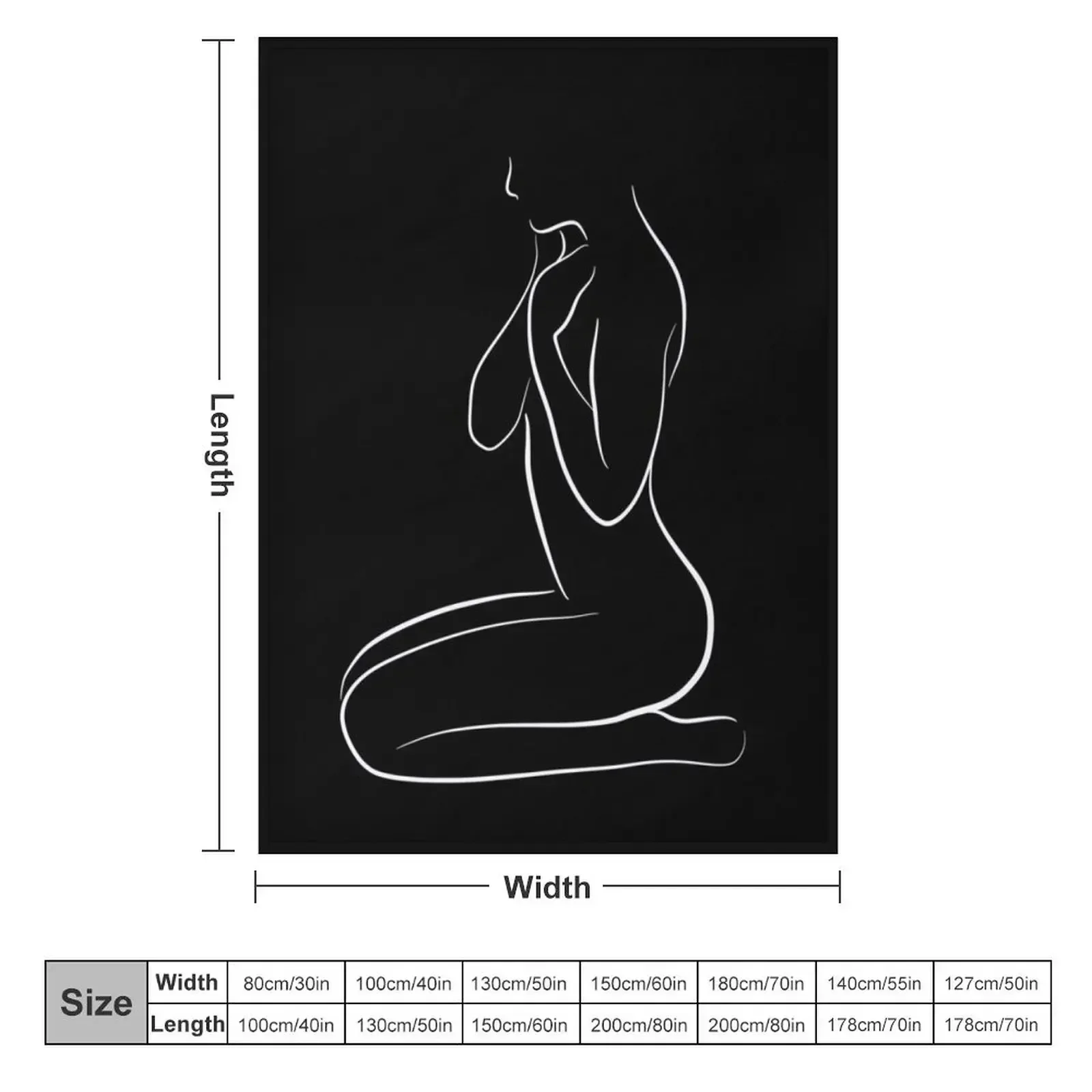 Female Nude Drawing in Black - Reflective Rhea Throw Blanket for winter Designers Beach Blankets