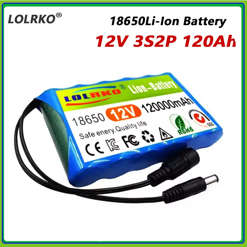 18650 12V 120000mah 3s2p Capacity DC 12.6v 120Ah Portable Rechargeable Li-ion Battery for fishing lights