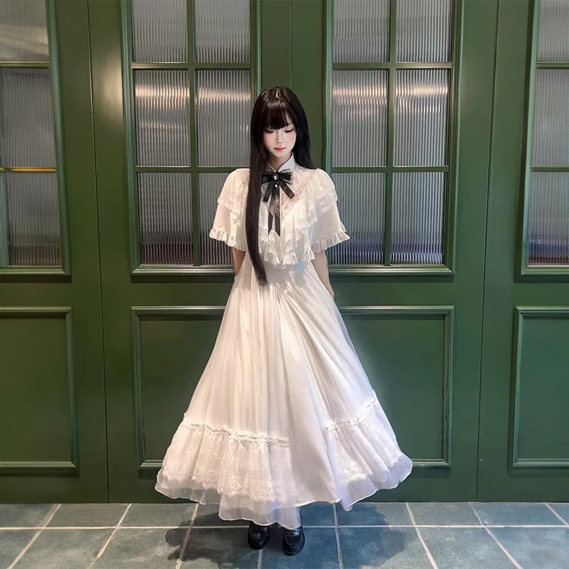 

MAGOGO летнее тонкое длинное платье с кружевом и оборками Y2k, женское винтажное вечернее платье миди трапециевидной формы, женское модное элегантное платье принцессы