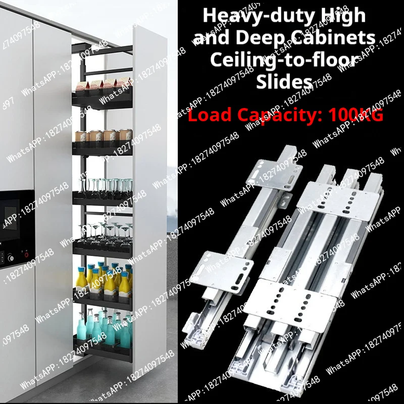 22In Up&Down Cabinet Track Max Load 100KG Wardrobe Slide Rails Heavy Duty Side Mounted Cabinet Sliding Rail Hydraulic Guide Rail