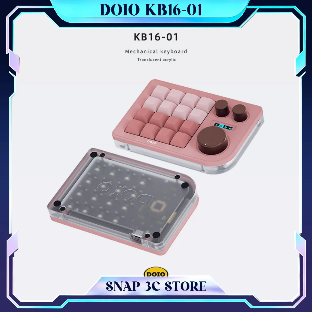 DOIO KB16-01 매크로 패드 16키 VIA 프로그래밍 가능 기계식 키패드(3개의 회전식 노브 포함) PC용 디자이너 단축키 컨트롤러