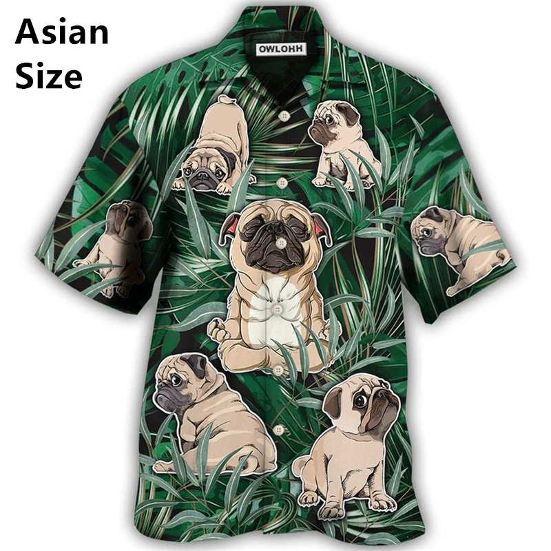 Camisa hawaiana con estampado de Bulldog para hombre, pantalón corto informal de manga con solapa y botones, ropa de fiesta para vacaciones en la playa, Tops de gran tamaño