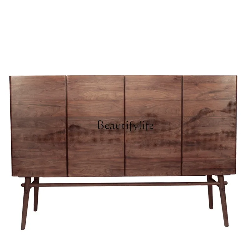 Nordic Side Cabinet Storage Black Walnut Solid Wood Wine Cabinet