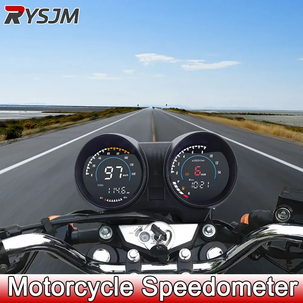 デジタルモーターサイクルスピードメーターダッシュボードrpmタコメーターオイルゲージタイムターンシグナルブラジルチタン150ファン150用