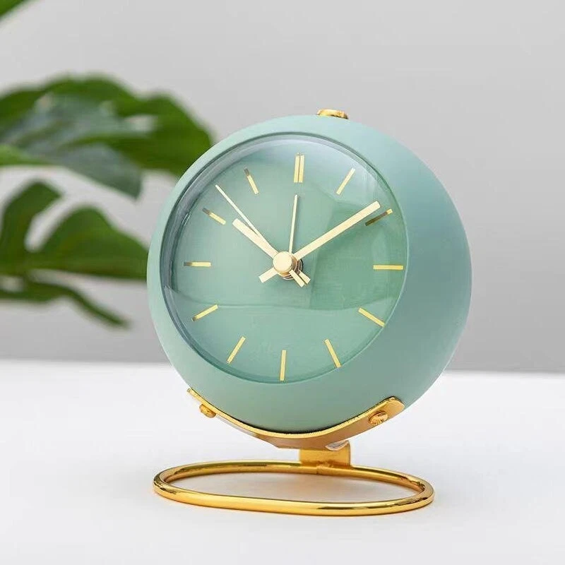European Desktop Metal Alarm Clock Simple Creative Clock Silent Night Light Electronic Desk Clock Ornament