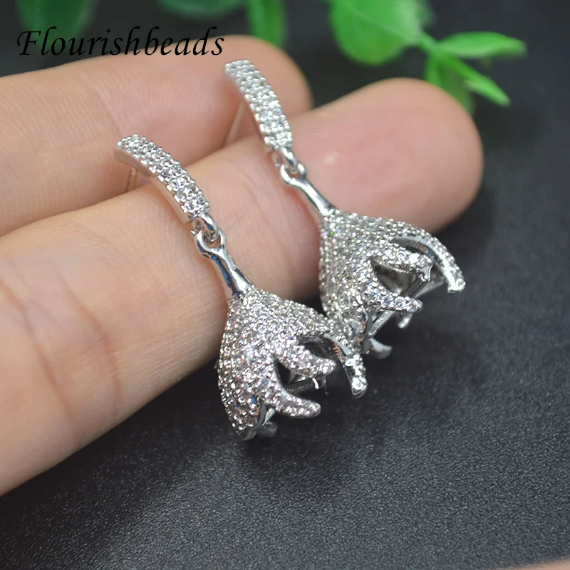 

High Quality Gold Silver Color Flower Dangling Ear Hook Stud Earrings CZ Beads Paved Fashion Women Nickel Free Party Jewelry