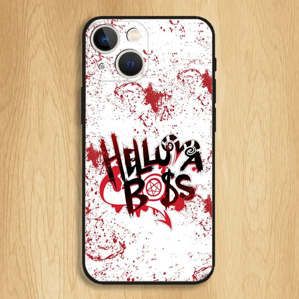 حافظة هاتف H-Helluva Boss لهاتف iPhone15,14,13,12,11,Pro,Max,Plus,Mini,X,XS,XR,8,7,6,S,Plus,SE حافظة سوداء ناعمة
