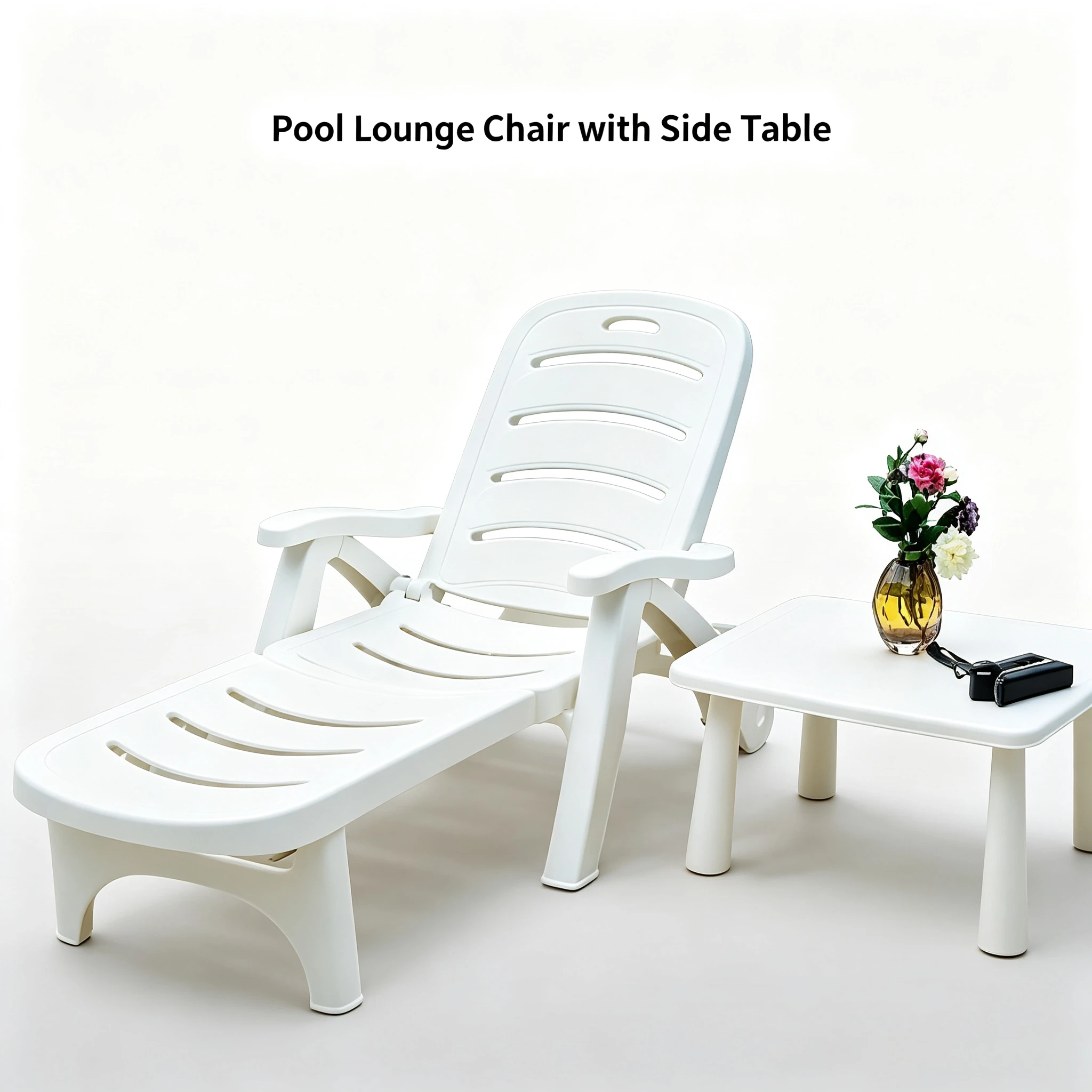 Plastic Foldable Beach Lounge Chair, Adjustable Backrest Dual Purpose Recliner for Swimming Pool Garden Outdoor Leisure Rest