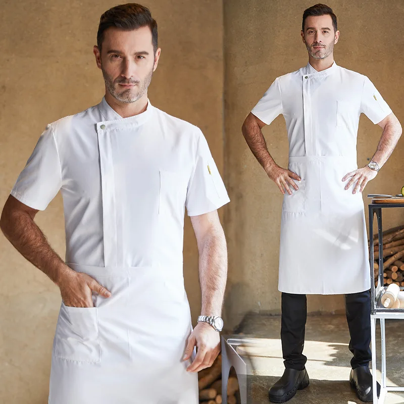 Dining Chef Overalls แขนสั้น Breathable โรงแรมห้องครัว Cook เสื้อผ้าผู้ชายฤดูร้อนครึ่งแขนโรงเรียนโรงอาหารผู้หญิง