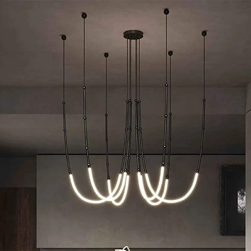 

Italian Black Line Led Chandelier Light Designer Luminaire Suspendu for Dinning Room Living Room Decoration Stairwell Lighting