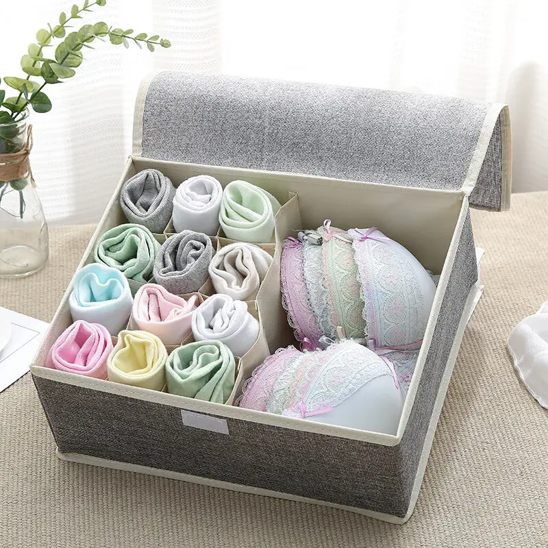 17 Grid Folding Cloth Storage Box Dustproof Cabinet Bra/Underwear/Sock Organizer For Tie Sock Short Divider Box Large 50*31*13cm