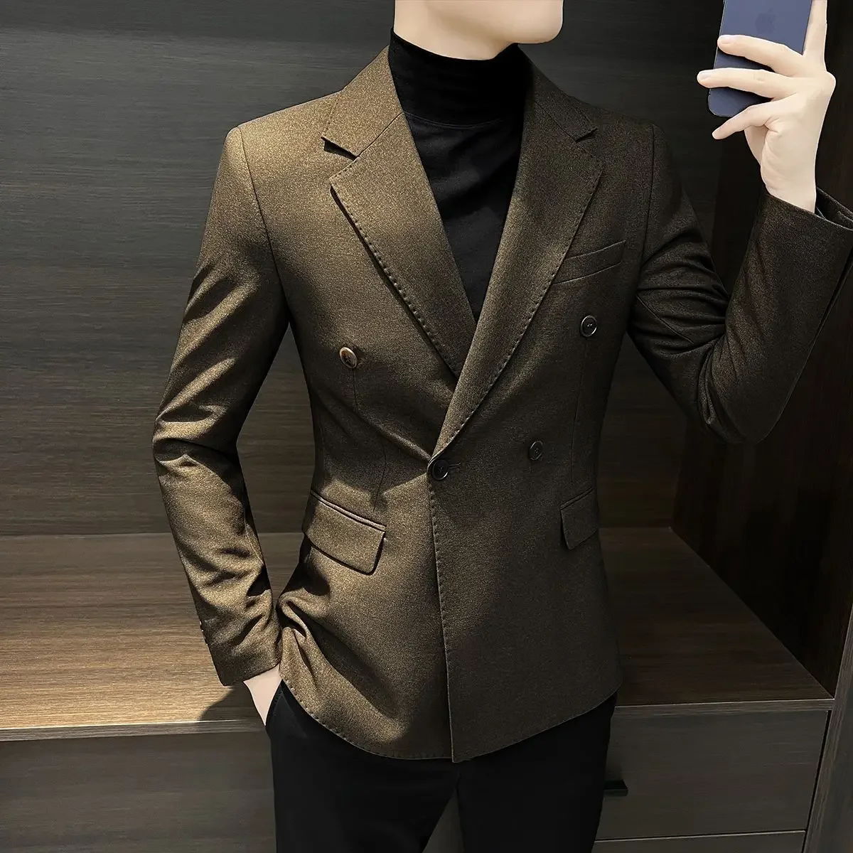 Male Business Blazer Casual Coat Double Breasted Fashion 2024 Vintage New In Men\'s Suit Dress Jackets Fashionable Single Models