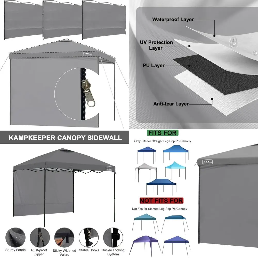 

Боковые стенки для палатки-шатра 10x10 футов, 3-секционные, на молнии, с защитой от солнца UPF50+, водонепроницаемые, темно-серые