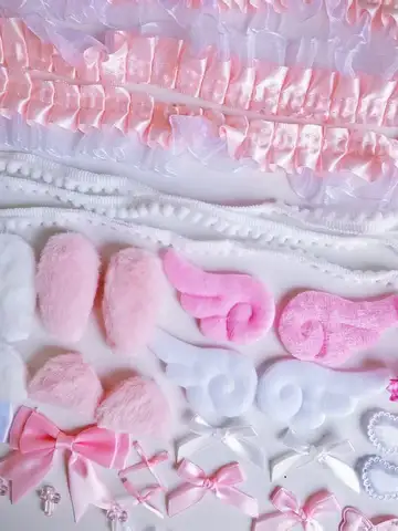 40 Pieces of Lace Handmade Material Kit, Lace Plush Bunny Ears, Angel Wings Accessories, Clothing Accessories, Heart and Star Set