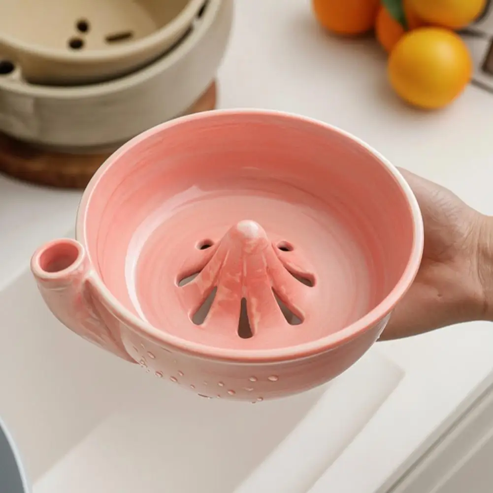 Glazed Ceramic Berry Basket Ceramic Berry Colander Bowl Self Spinning Berry Washing Bowl with 360° Vortex Ceramic Fruit