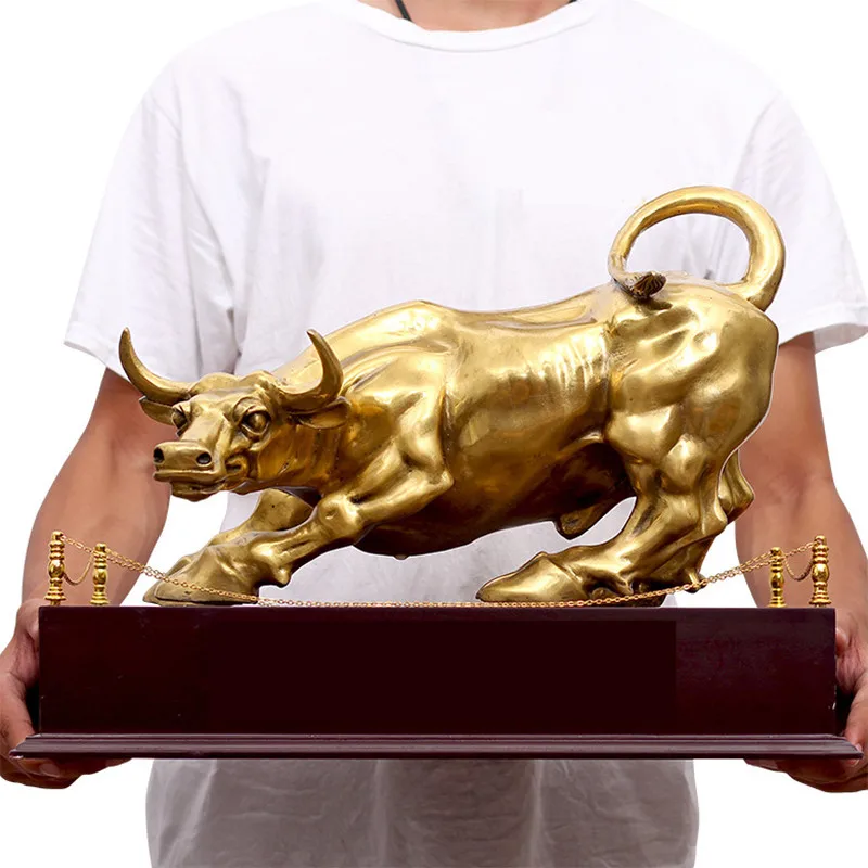 

100% Brass Bull Wall Street Cattle Sculpture Copper Cow Statue Mascot Exquisite Crafts Ornament Office Decoration Business Gift