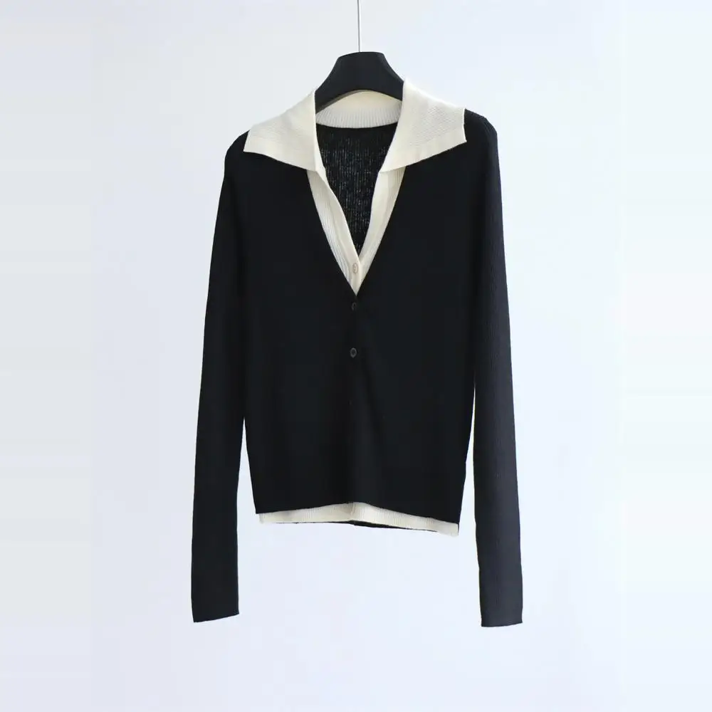 Cárdigan de punto de lana mixta, ropa interior con cuello, capa Base, Otoño Invierno, viaje, corte Regular, largo, Sve, Color puro