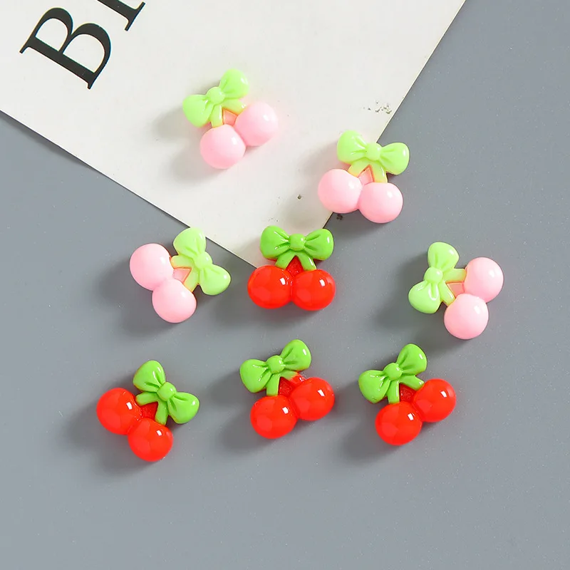 20Pcs Cartoon Red Pink Cherry Resin Accessories DIY Handmade Phone Case Hair Clip Accessories Kawaii Nail Art Decoration Charms