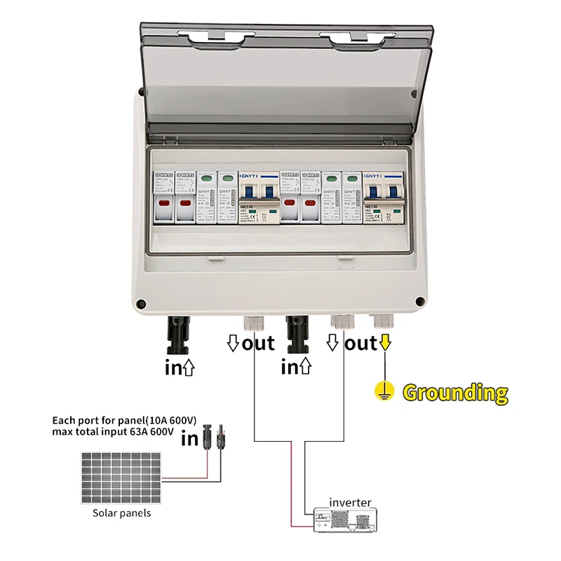 XIONGISolar photovoltaic PV Combiner Box With Lightning Protection 2 input 2 out DC 600V MCB SPD 1000VFuse Waterproof Box IP65