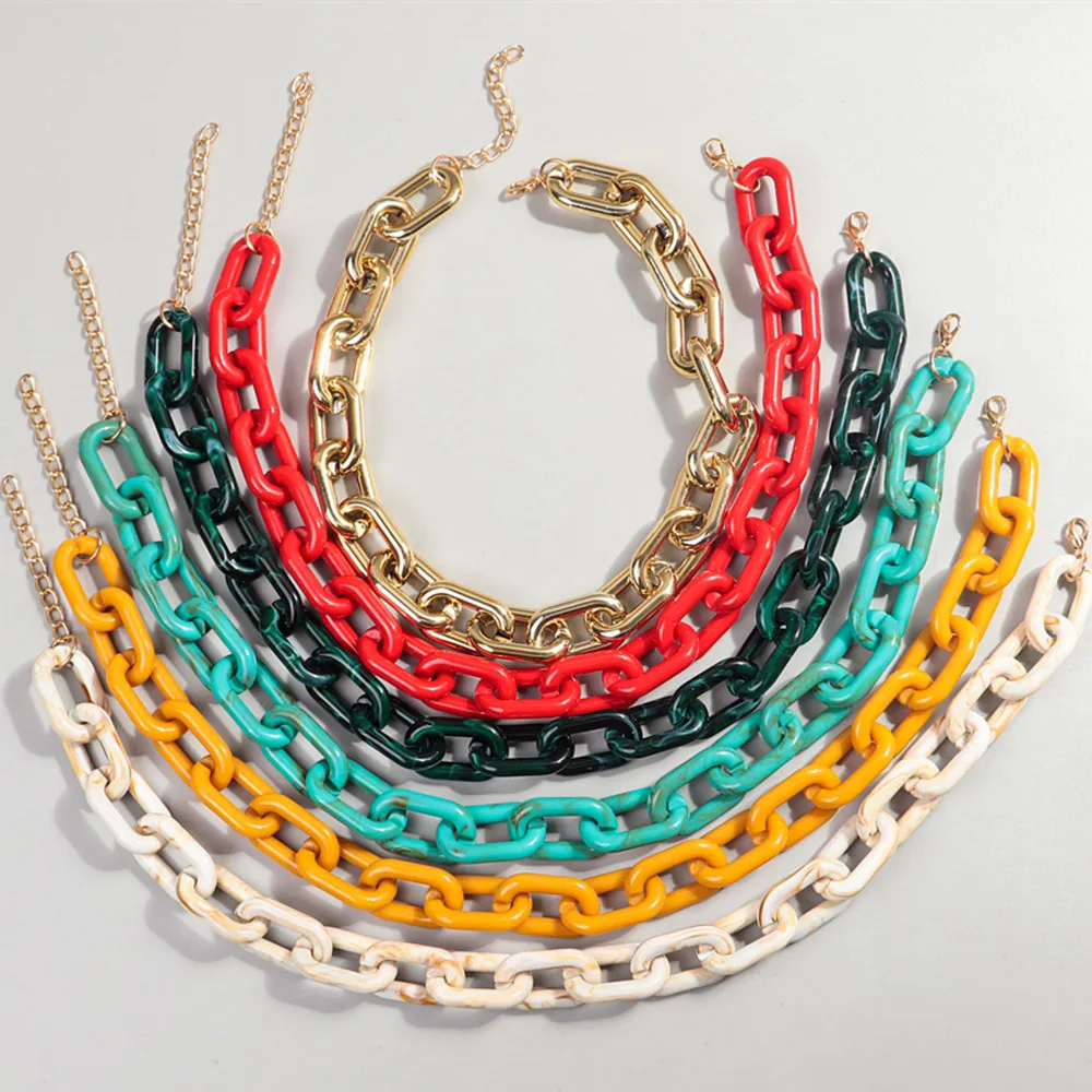 Trendy Acrylic Geometric Link Chains Necklaces CCB Big Chunky Necklace for Women Men Fashion Jewelry Gifts