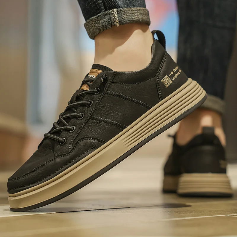 Zapatillas de deporte de moda de primavera para hombre, zapatos deportivos de cuero de Súper Fibra, zapatos Súper suaves e informales, zapatos bajos versátiles de moda