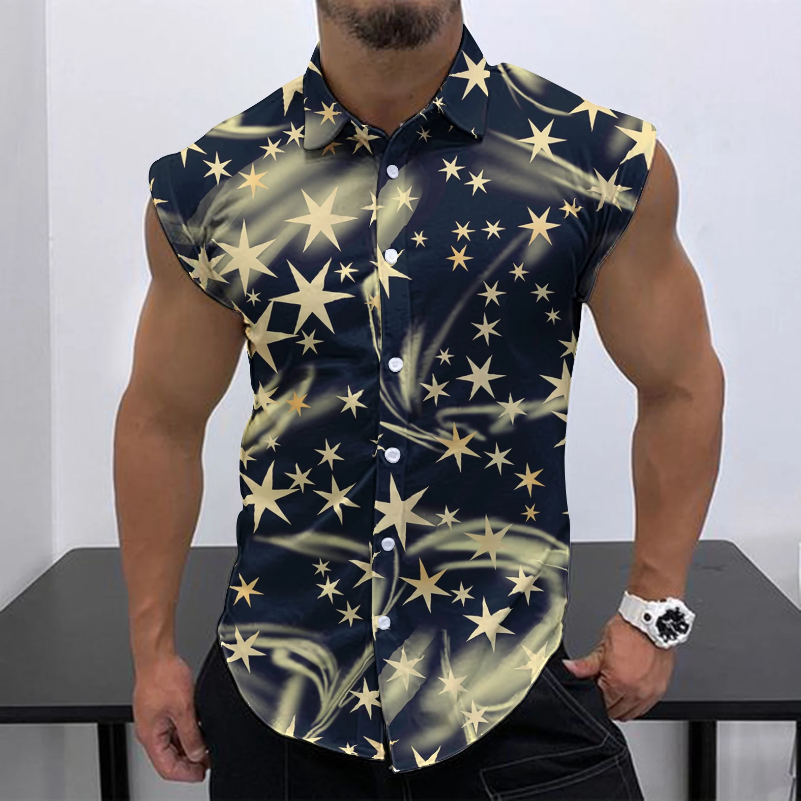 2023 Summer New Men\'s Sleeveless Shirt Fashion Street Leisure Beach Holiday Party Fashion Brand HD 3D Print Quick Dry Shirt