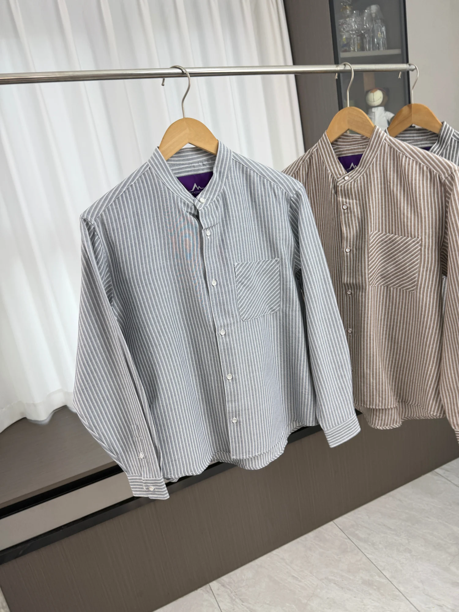 Retro Stand Collar Long Sleeve Striped Casual Shirt Breathable Comfortable Men's Commute Shirt Loose Fit Autumn Wear