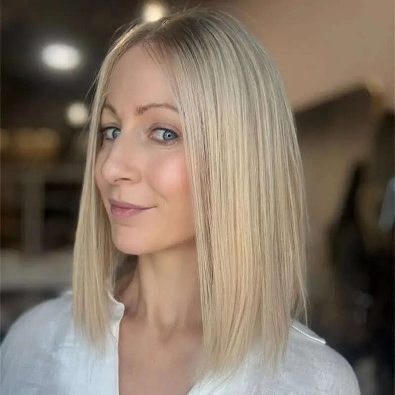 أعلى HD غلويليس الباروكات قصيرة مستقيم بوب أومبير البلاتين شقراء Balayage الفاخرة الاصطناعية الدانتيل شعر مستعار أمامي جزء مجاني جاهز للشحن