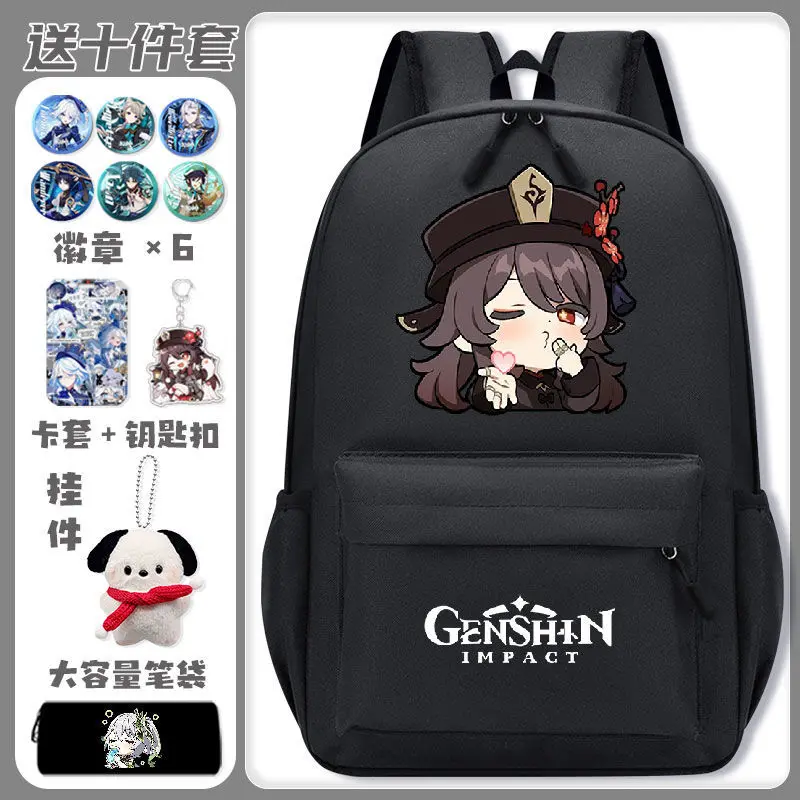 Genshin Impact Emoji Merchandise Backpack Fan Art Junior High School Students Boys And Girls Scaramouche Hu Tao Game Large Anime