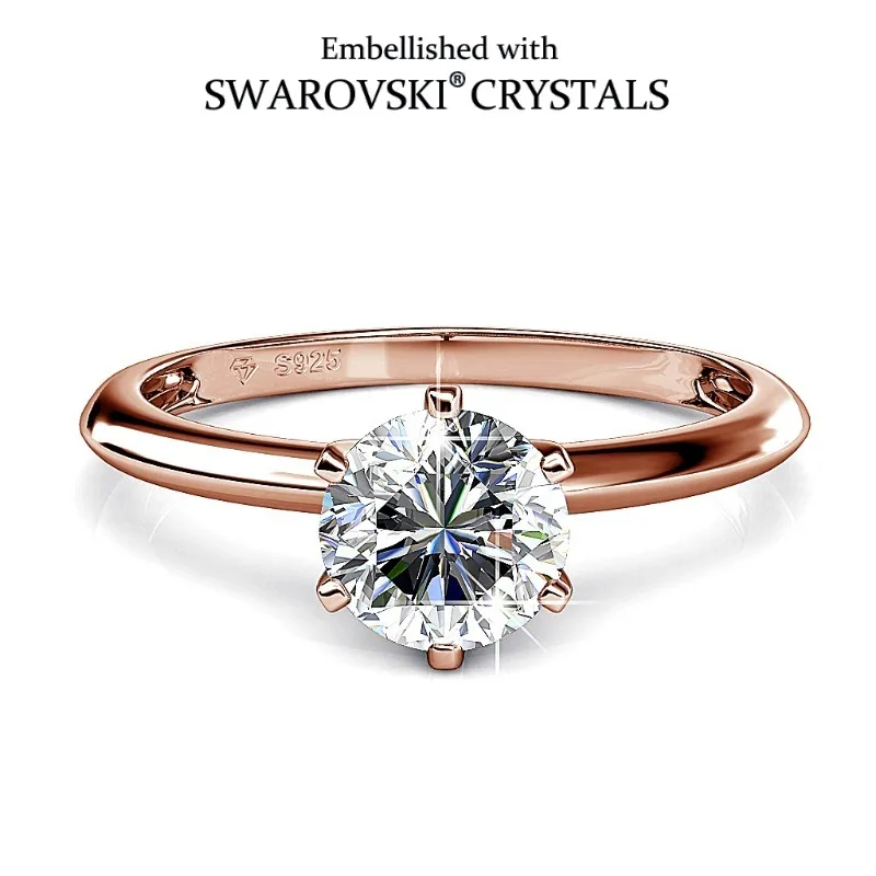 

Daisini 925 Sterling Silver Wedding Ring for Women Adorned with Swarovski Crystal Fine Jewelry Round Cut Elegant Band