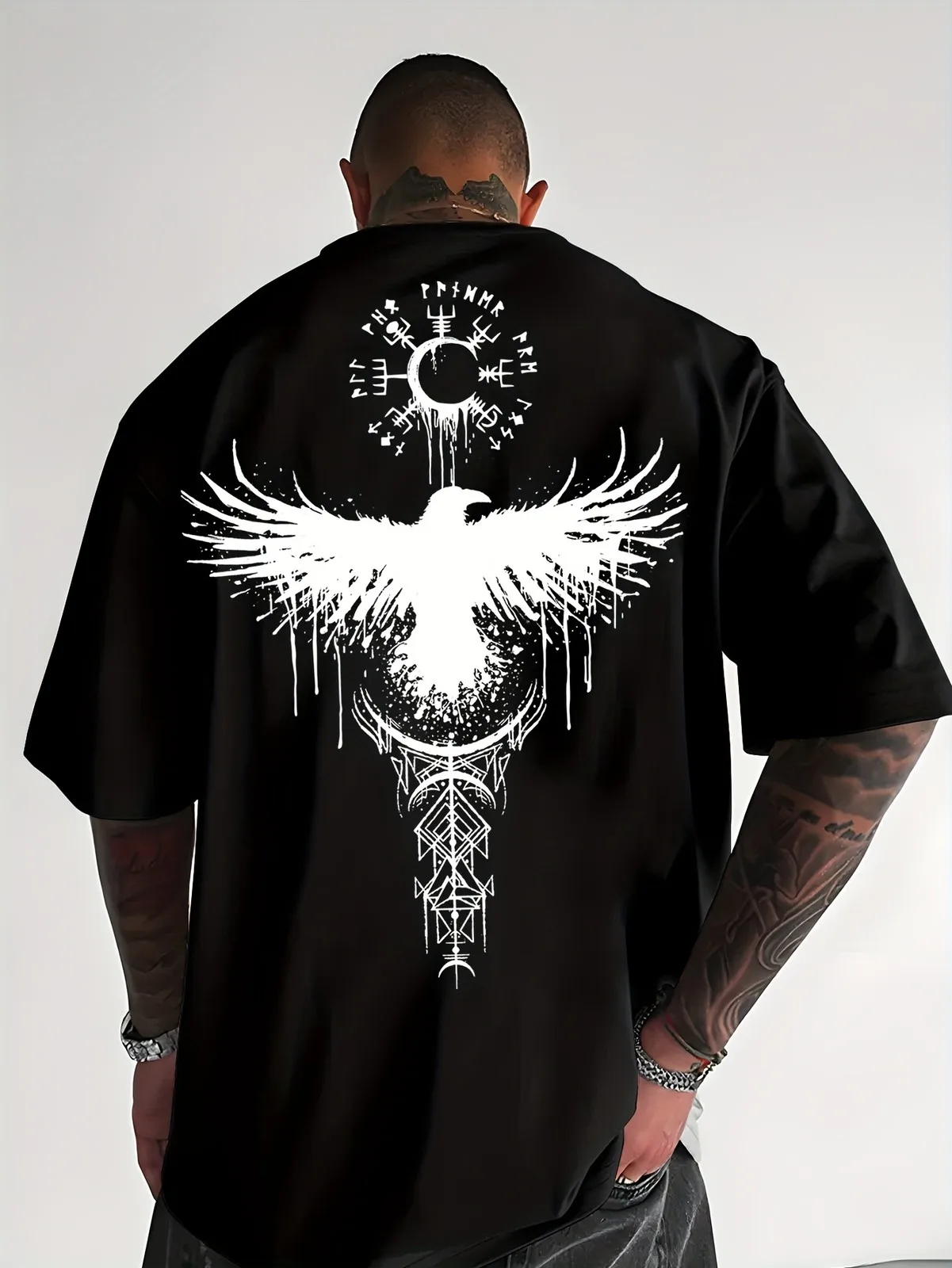 

Black Viking Raven Graphic Tee Men's Norse Mythology Style