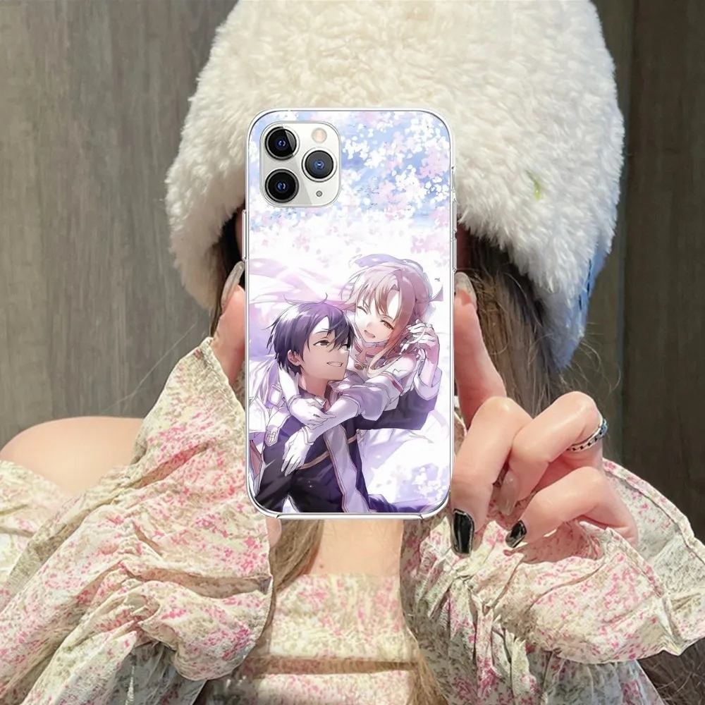 SAO Kirito Asuna Mobile Phone Case for iPhone 15 14 13 12 11 X XR XS 8 Pro Max Plus Mini Clear Transparent Phone Cover