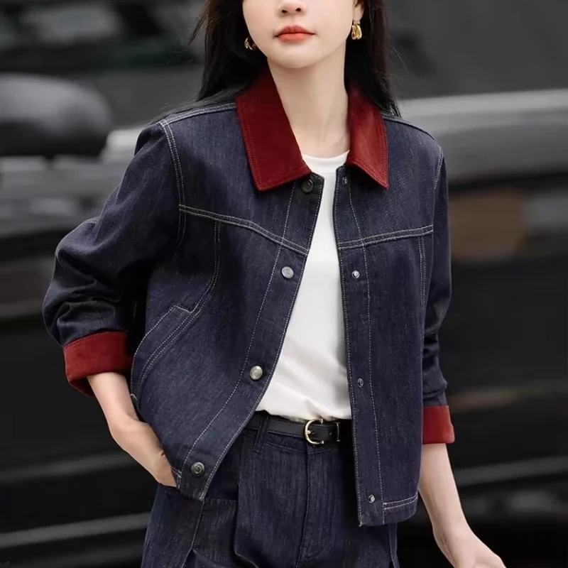 

Retro Contrast Color Splicing Denim Women's Autumn 2025 Fashion Loose Casual Versatile Jacket Top