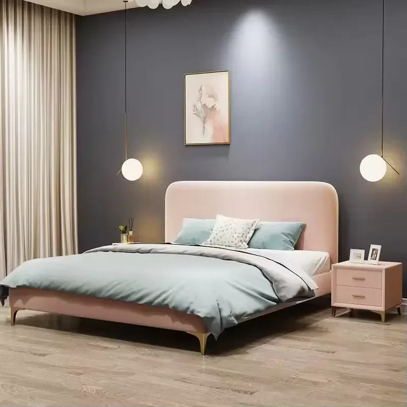 Nordic Simple Modern 1.5m Wooden Frame Small Single Bed Soft Style Boys & Girls Princess Baby Bed with Velvet Upholstery